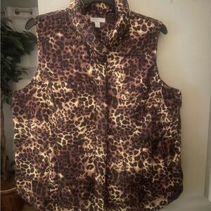 Charter Club Leopard Print Puffer Vest in Brown and Tan